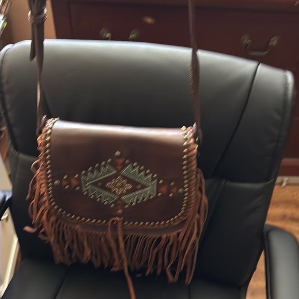 American West Brown Crossbody Bag with Southwestern Pattern